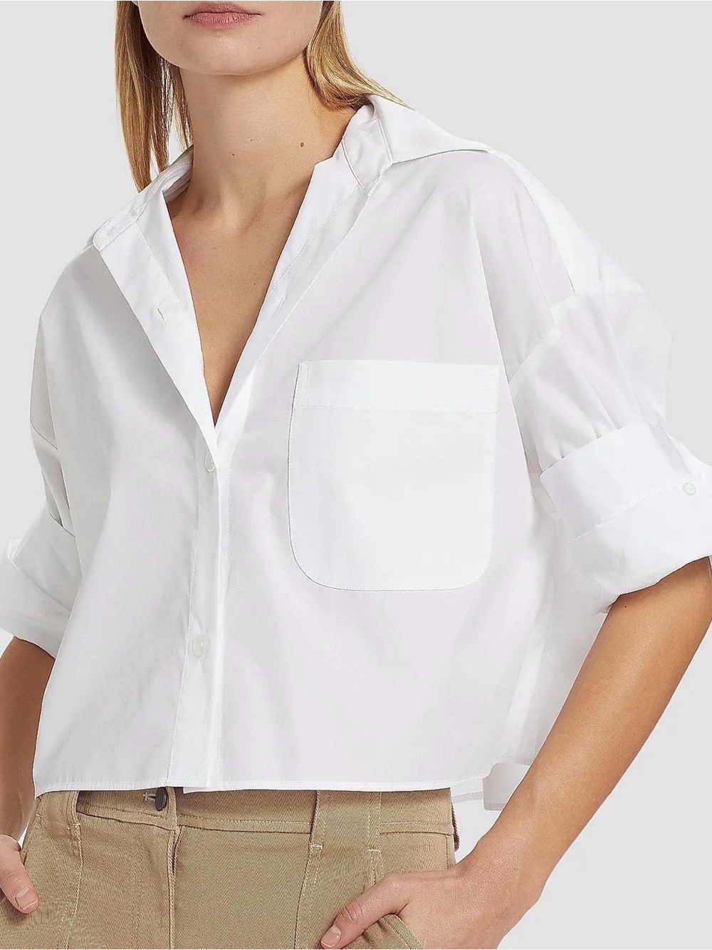 TWP next ex shirt cotton white button down crop shirt-XS/S